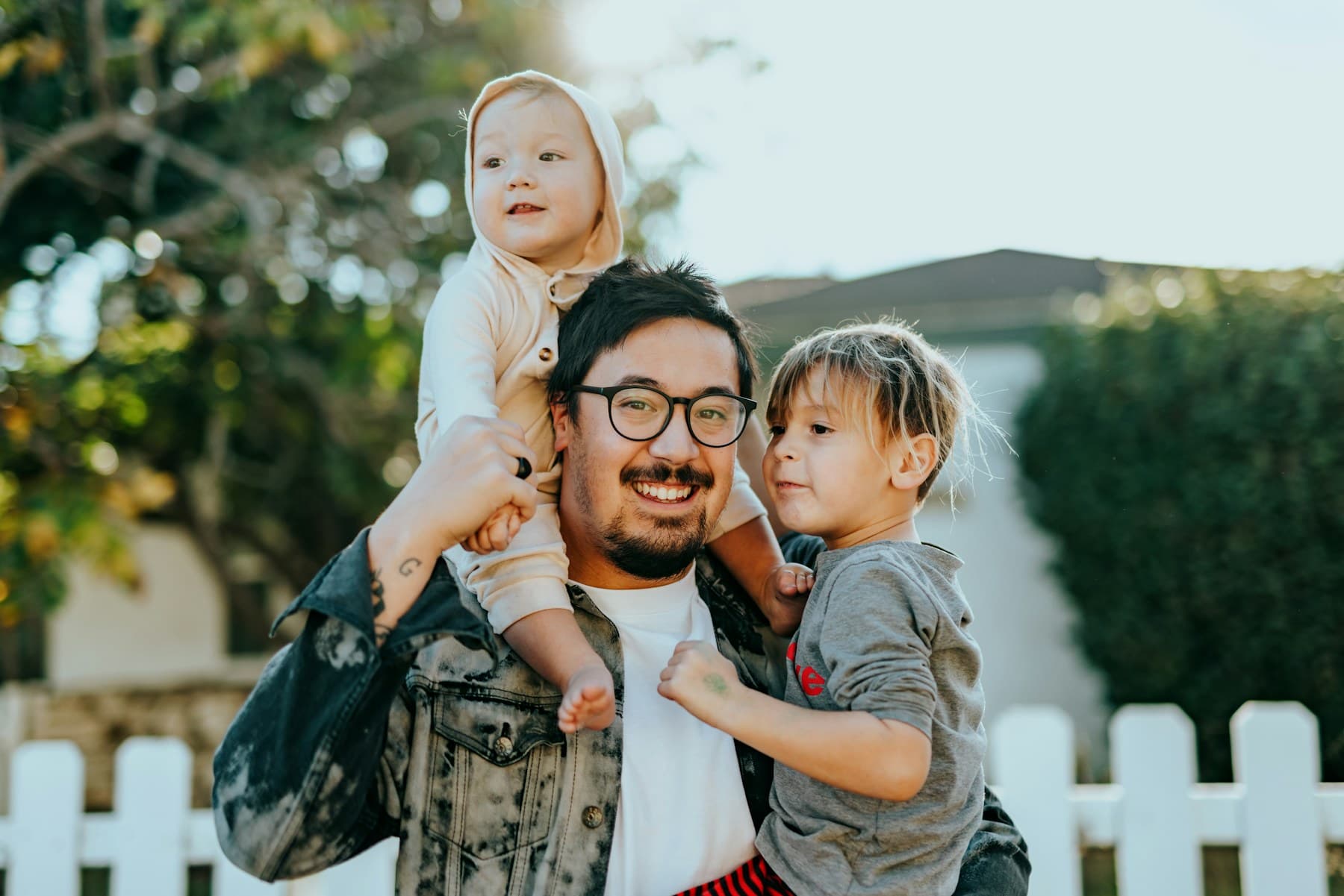 A father spending time outdoors with his children