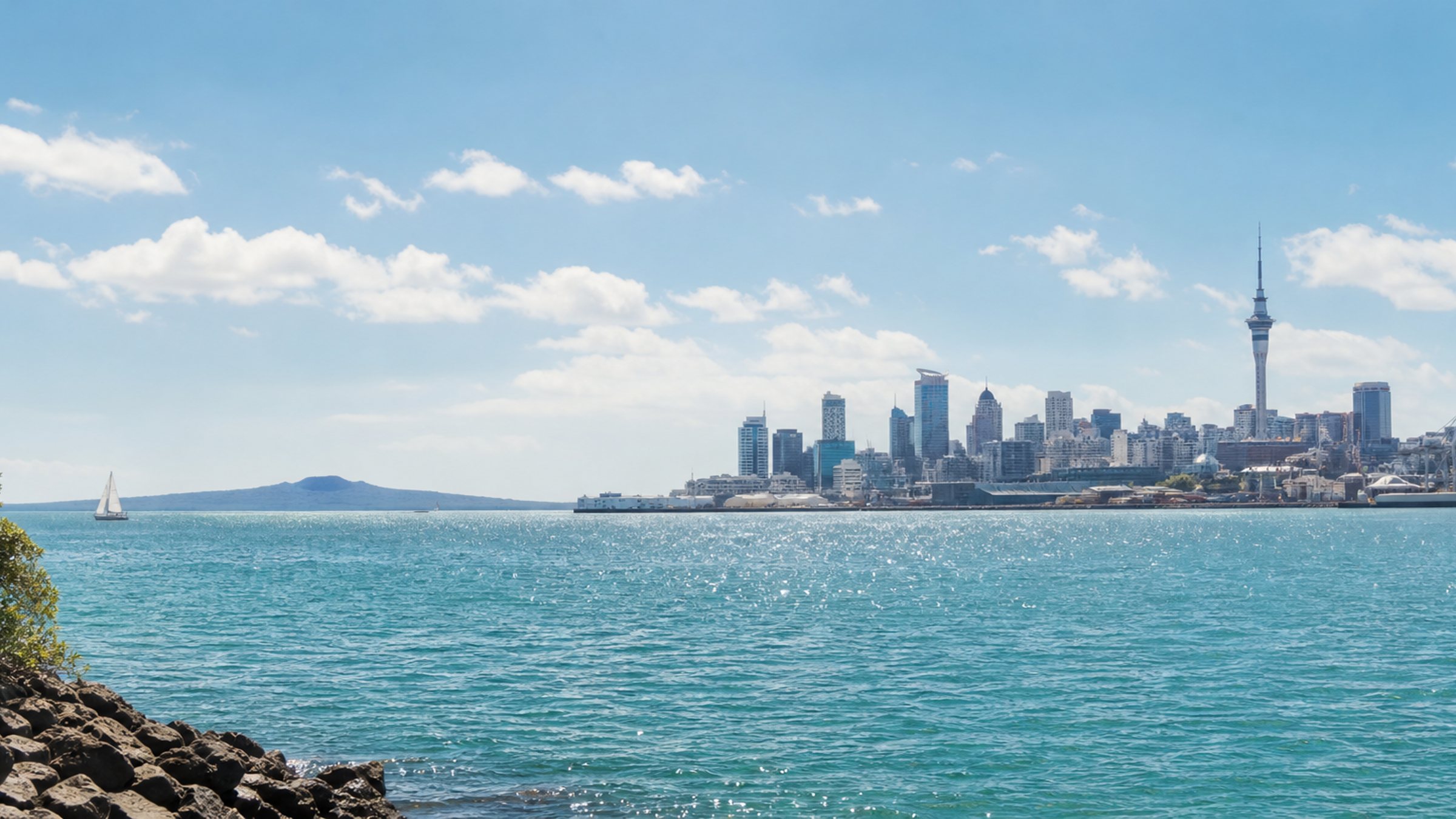 Auckland skyline and harbour in New Zealand